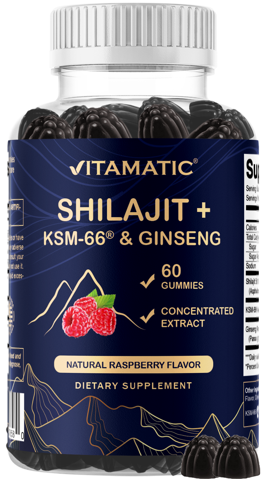 Vitamatic Shilajit + KSM-66® Ashwagandha & Ginseng, 60ct Gummies