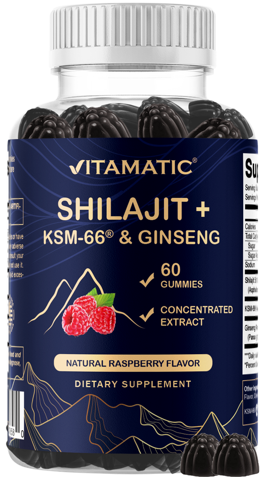 Vitamatic Shilajit + KSM-66® Ashwagandha & Ginseng, 60ct Gummies