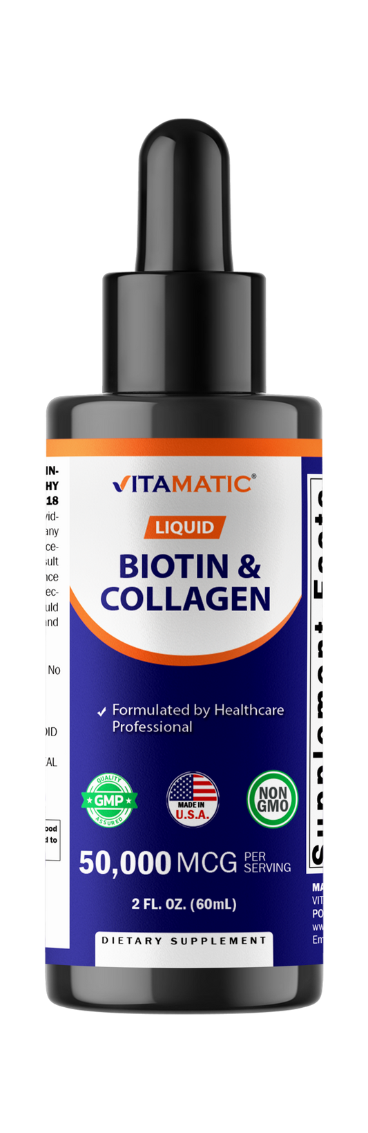 Vitamatic Liquid Biotin & Collagen for Hair Growth - Women & Men – Supports Glowing Skin, Healthy Hair & Nail Growth (2Fl Oz)