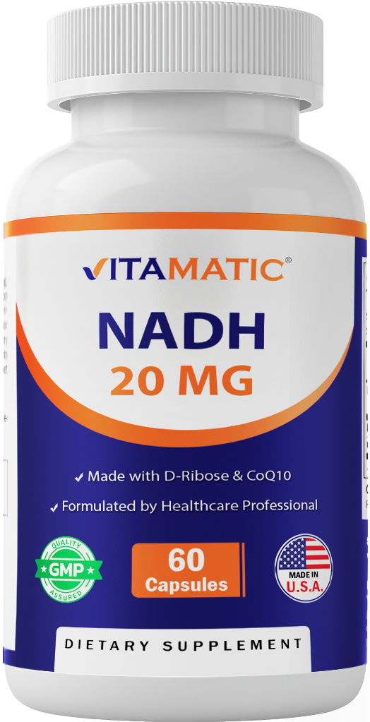 Vitamatic NADH 20mg with D-Ribose & CoQ10 – 60 Capsules, B-Nicotinamide Adenine Dinucleotide