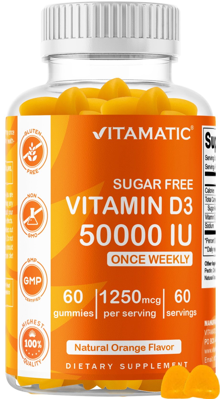 Vitamatic Sugar-Free Vitamin D3 50000 IU, 60 Gummies