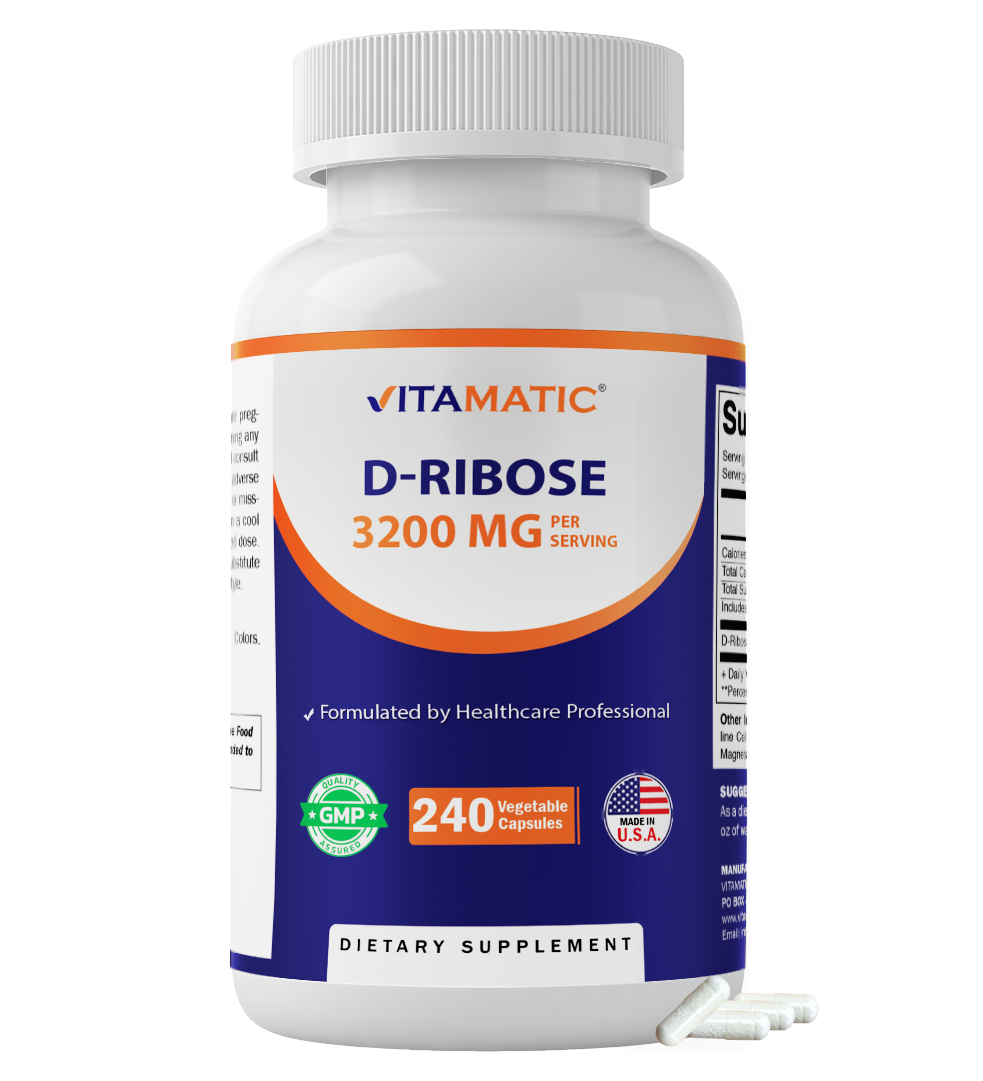 D-Ribose 3200 mg per Serving – 240 Vegetarian Capsules