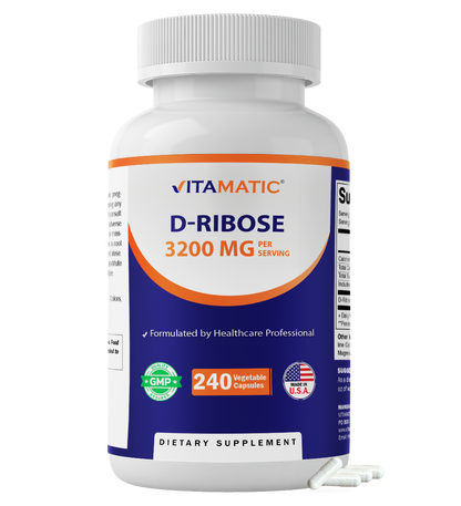 D-Ribose 3200 mg per Serving – 240 Vegetarian Capsules