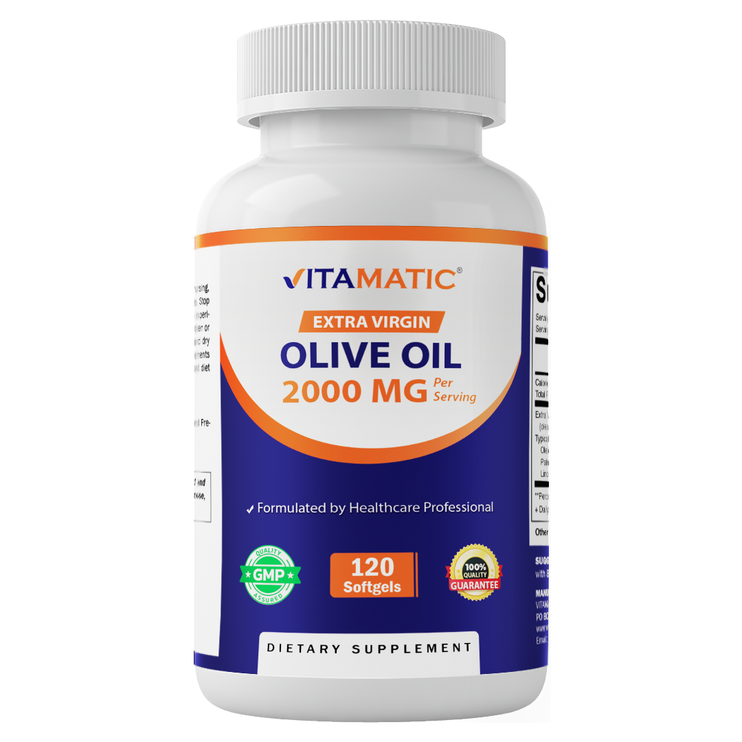 Vitamatic Extra Virgin Olive Oil 2000 mg Per Serving – 120 Softgels | Great Source of Omega 6 & 9