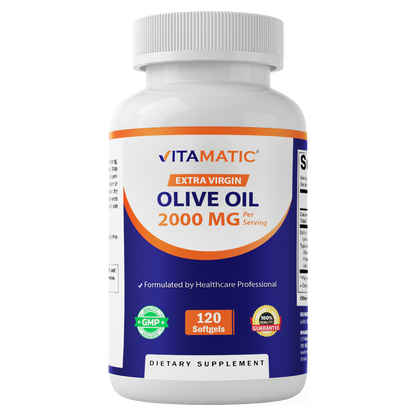 Vitamatic Extra Virgin Olive Oil 2000 mg Per Serving – 120 Softgels | Great Source of Omega 6 & 9