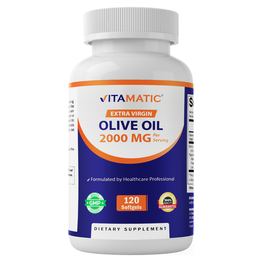 Vitamatic Extra Virgin Olive Oil 2000 mg Per Serving – 120 Softgels | Great Source of Omega 6 & 9