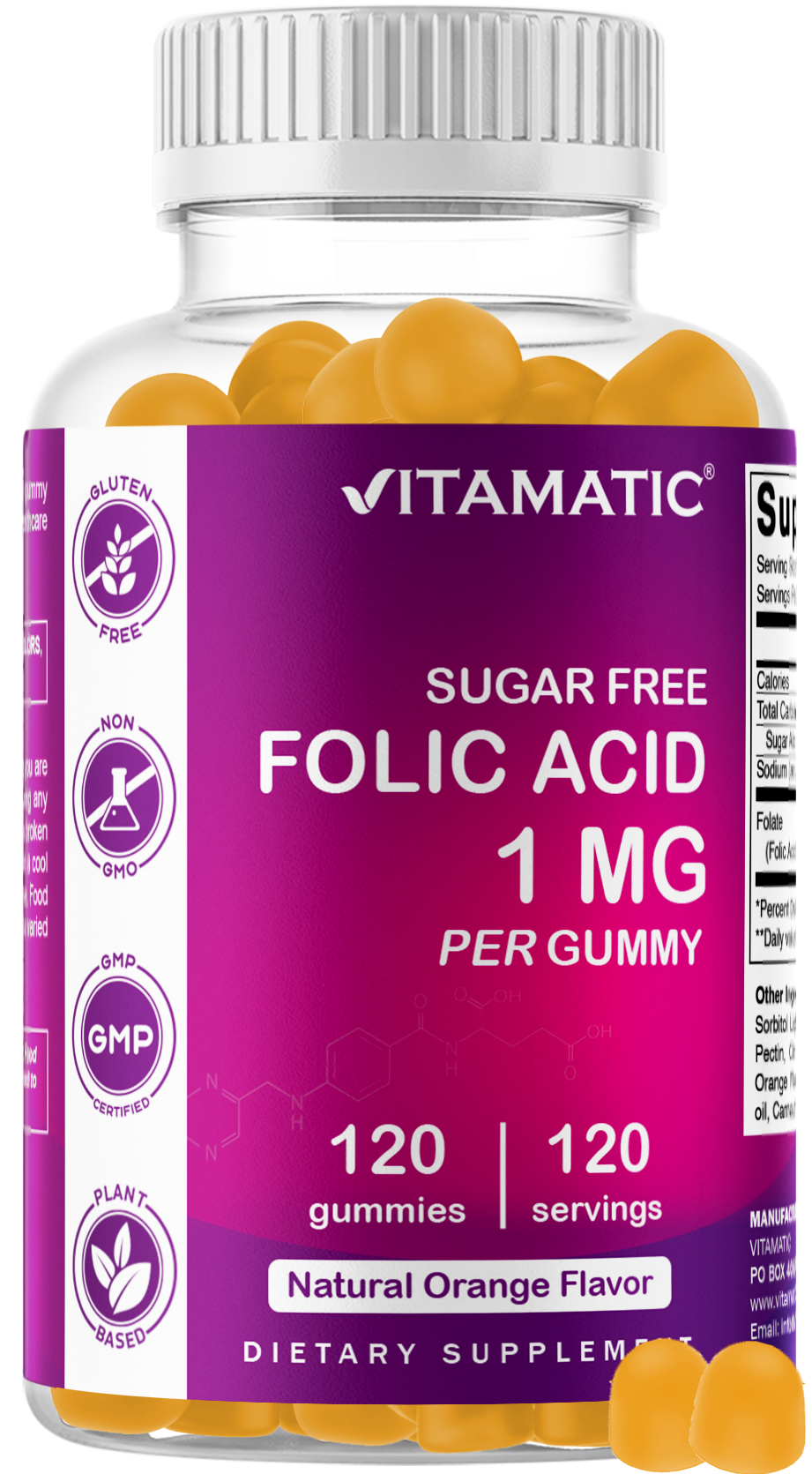 Vitamatic Sugar-Free Folic Acid 1mg, 120 Gummies