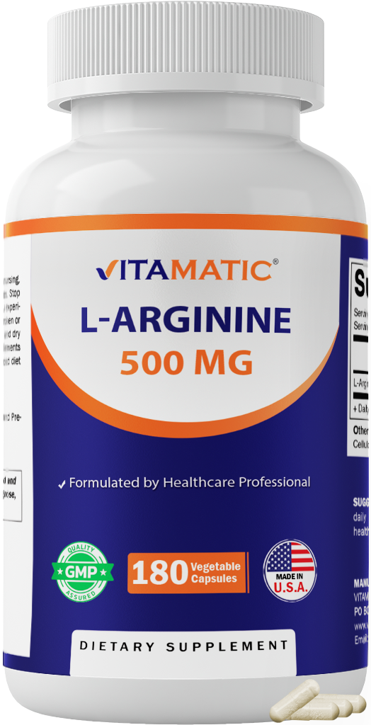 L-Arginine 500mg, 180 Vegetarian Capsules