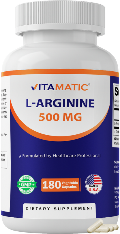 L-Arginine 500mg, 180 Vegetarian Capsules