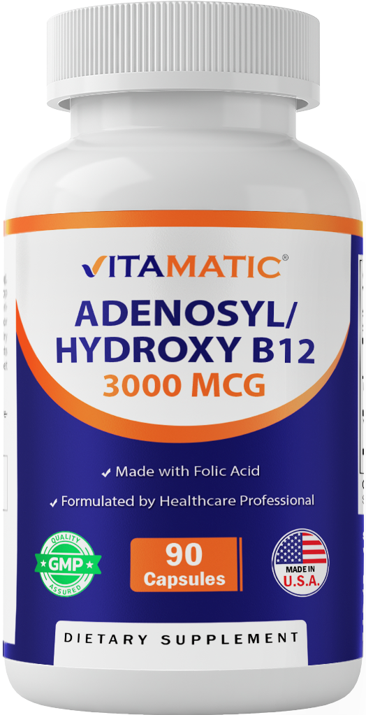 Vitamatic Adenosylcobalamin Hydroxocobalamin B12-3000 mcg with Folic Acid - 90 Capsules