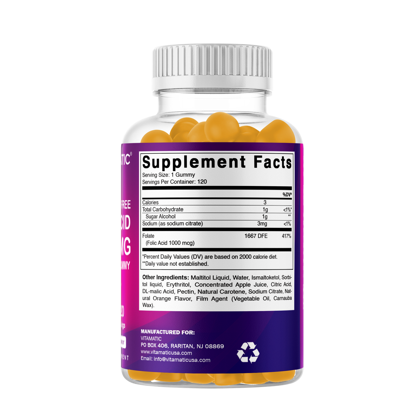 Sugar Free Folic Acid 1 mg - 120 Gummies