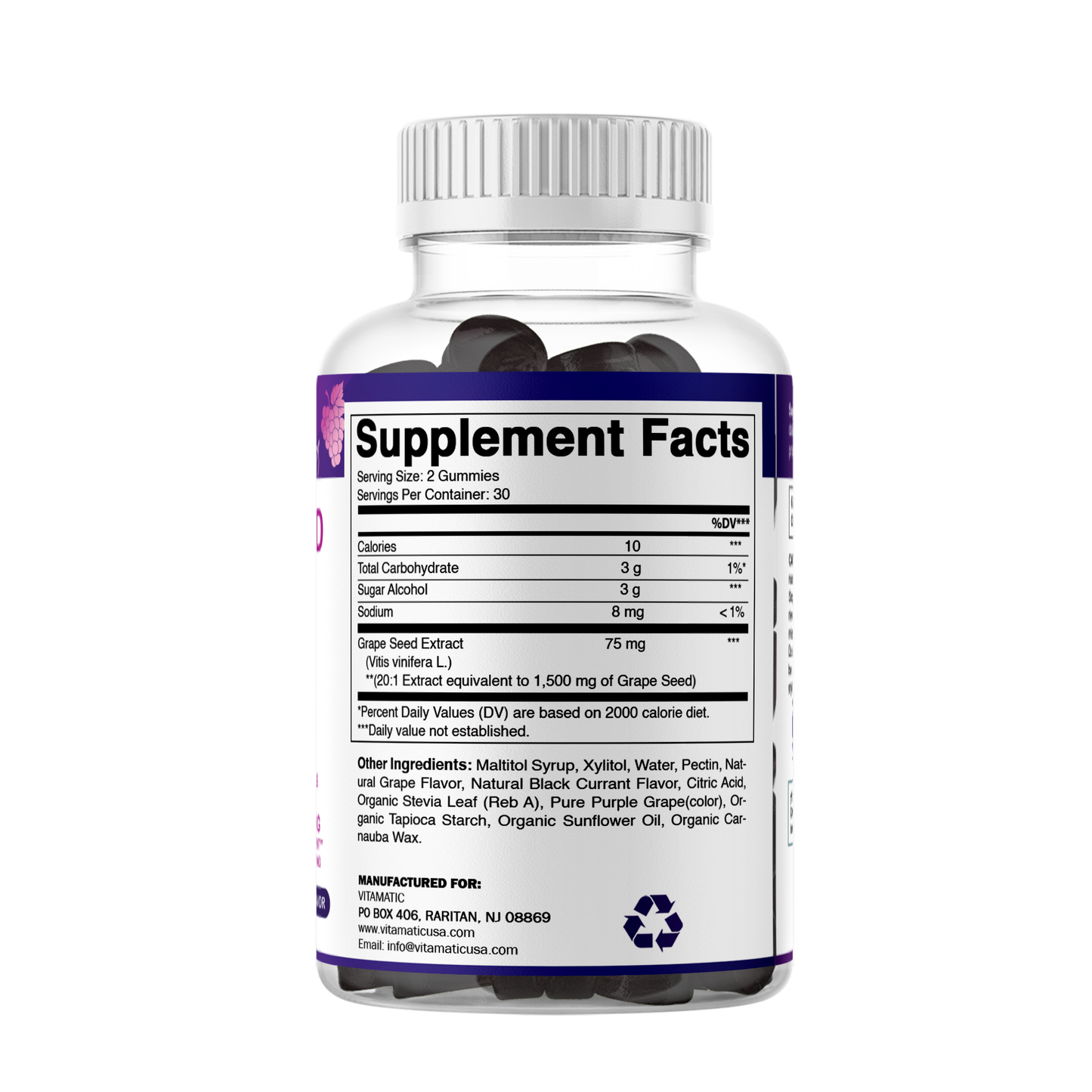 Grape Seed Extract Gummies – 1500 mg Equivalent per Serving - 60 Gummies – Natural Grape & Black Currant Flavor