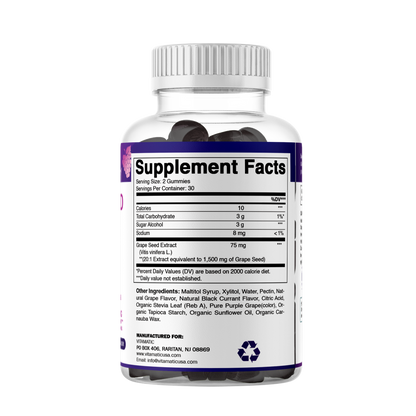 Grape Seed Extract Gummies – 1500 mg Equivalent per Serving - 60 Gummies – Natural Grape & Black Currant Flavor