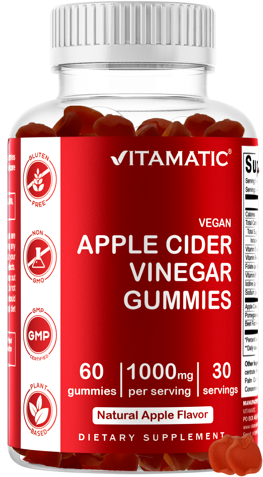 Vitamatic Apple Cider Vinegar 1000mg per Serving, 60 Vegan Gummies