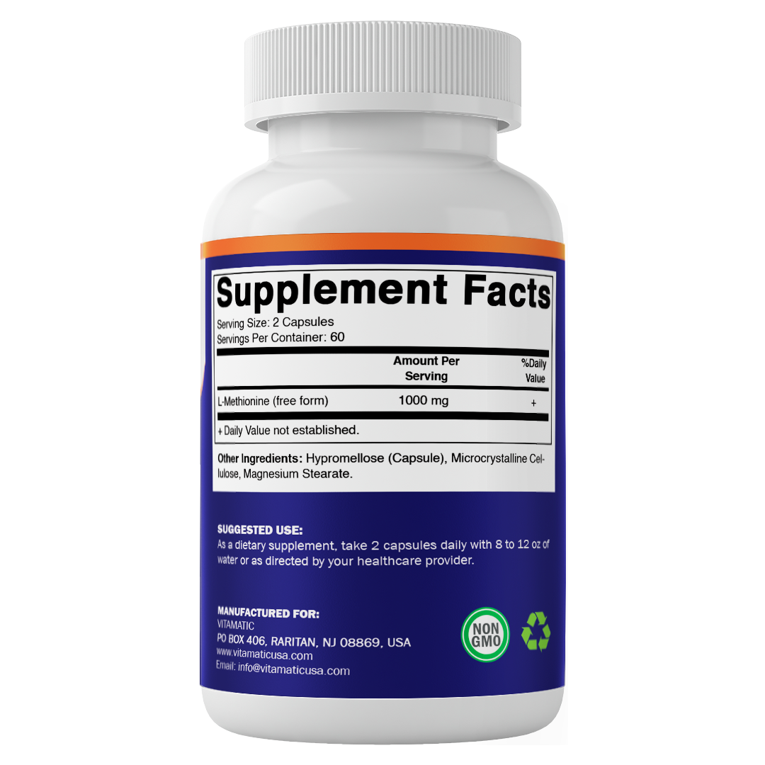 Vitamatic L-Methionine 1000 mg per Serving, 120 Vegetarian Capsules