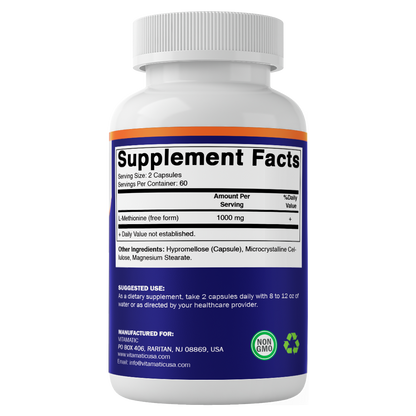 Vitamatic L-Methionine 1000 mg per Serving, 120 Vegetarian Capsules