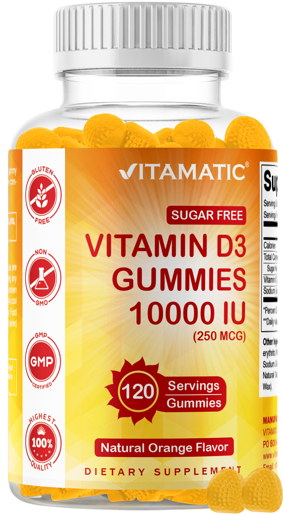 Vitamatic Sugar-Free Vitamin D3 10000 IU, 120 Gummies