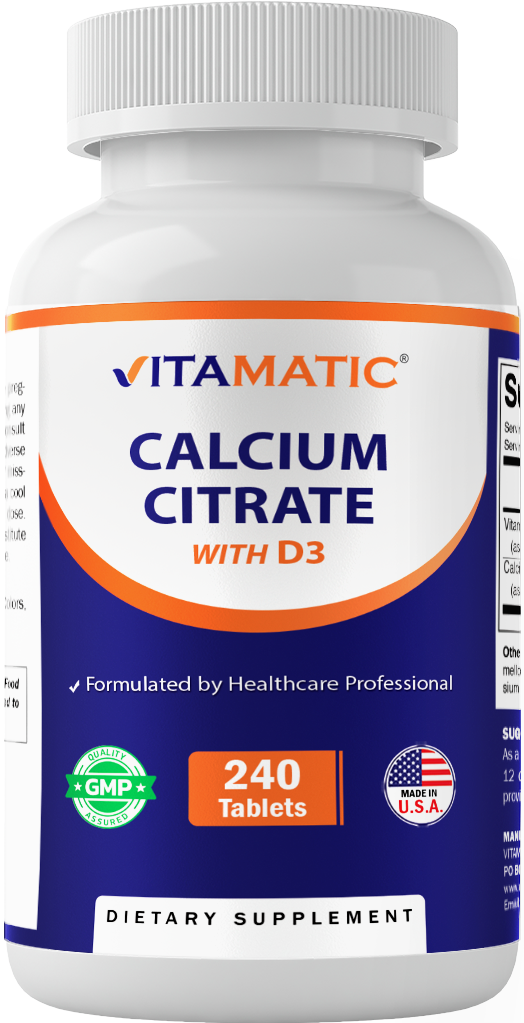 Vitamatic Calcium Citrate with Vitamin D3 – 240 Tablets – High Absorption Calcium Citrate with D3 – Non-GMO, Gluten-Free