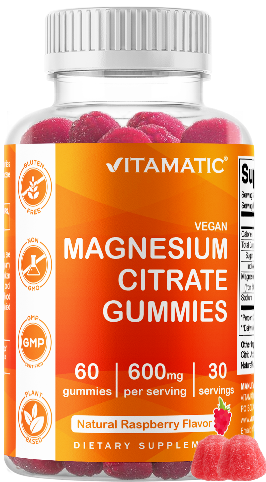 Vitamatic Magnesium Citrate 600mg, 60 Vegan Gummies