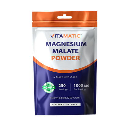 Magnesium Malate Powder 1000mg Per Serving, 250g Pouch
