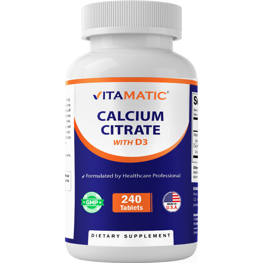 Vitamatic Calcium Citrate with Vitamin D3 – 240 Tablets – High Absorption Calcium Citrate with D3 – Non-GMO, Gluten-Free