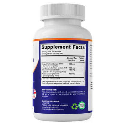 Tongkat Ali Extract 200 :1 Extract for Men (Longjack) Eurycoma Longifolia  1800 mg - 180 Capsules