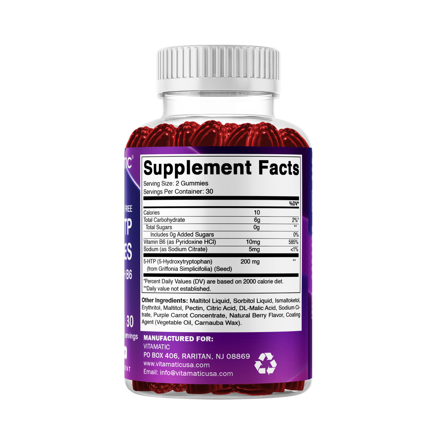Sugar Free 5-HTP 200mg with B6 - 60 Gummies