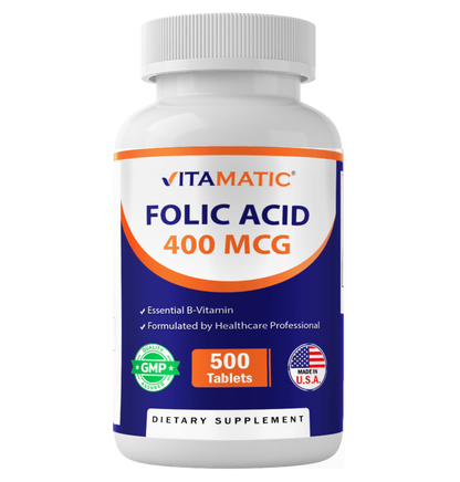 Folic Acid 400mcg - 500 Vegetarian Tablets