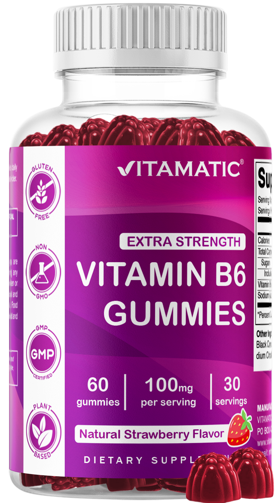 Vitamatic Vitamin B6 100mg Strawberry Gummies, 60 Count