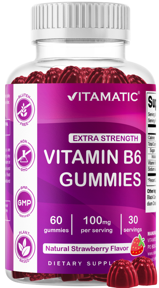 Vitamatic Vitamin B6 100mg Strawberry Gummies, 60 Count