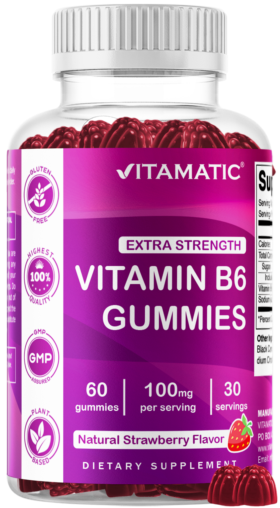 Vitamatic Vitamin B6 100mg Strawberry Gummies, 60 Count