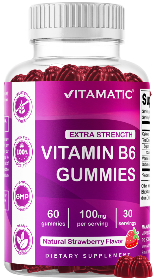 Vitamatic Vitamin B6 100mg Strawberry Gummies, 60 Count