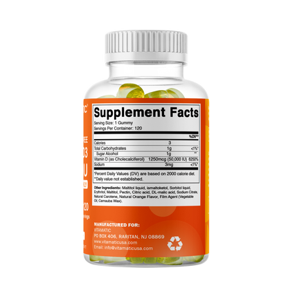 Sugar Free Vitamin D3 50000 IU Pectin Based - 120 Gummies