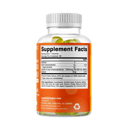 Sugar Free Vitamin D3 50000 IU Pectin Based - 60 Gummies