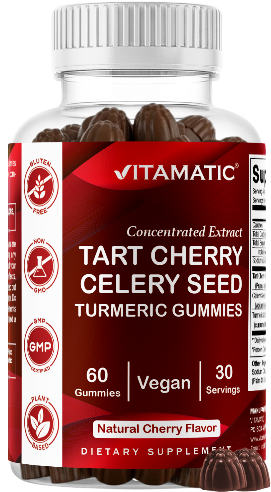 Vitamatic Vegan Tart Cherry + Celery Seed, 60 Gummies