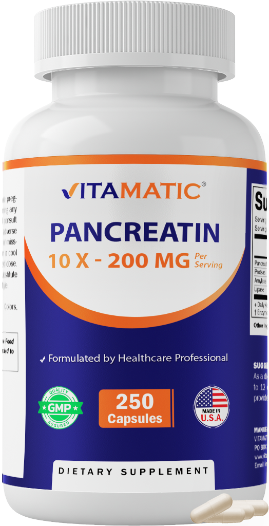 Pancreatin 10X Digestive Enzymes – 250 Capsules – Made with Protease 50,000 USP, Amylase 50,000 USP & Lipase 4,000 USP – Supports Protein, Carb & Fat Digestion – Non-GMO – Made in USA
