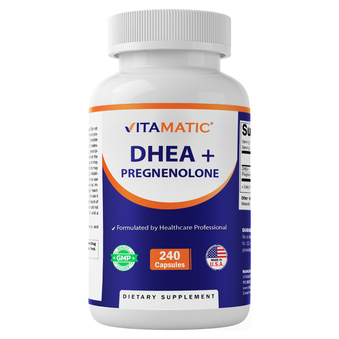 DHEA 100 mg + Pregnenolone 30 mg | 240 Capsules | Non-GMO | Made in USA