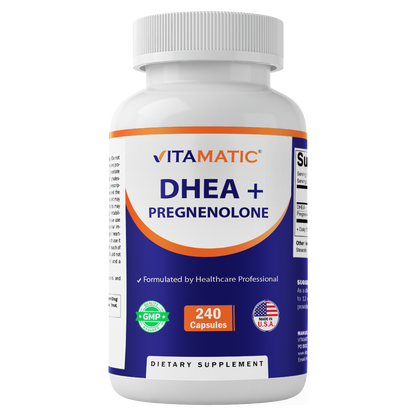 DHEA 100 mg + Pregnenolone 30 mg | 240 Capsules | Non-GMO | Made in USA