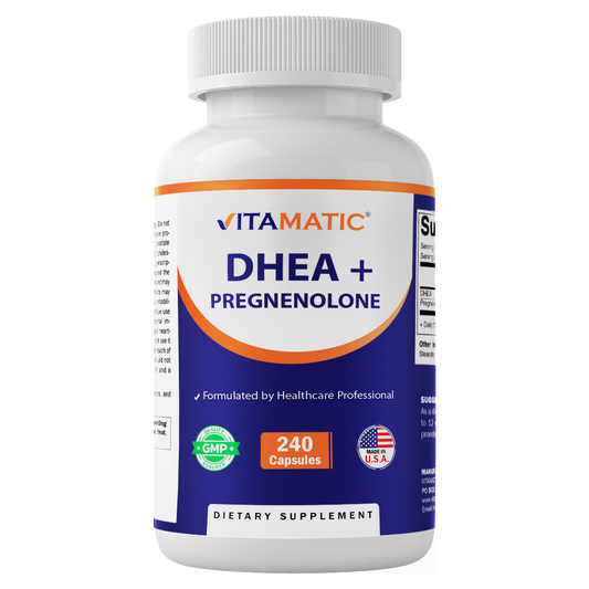 DHEA 100 mg + Pregnenolone 30 mg | 240 Capsules | Non-GMO | Made in USA