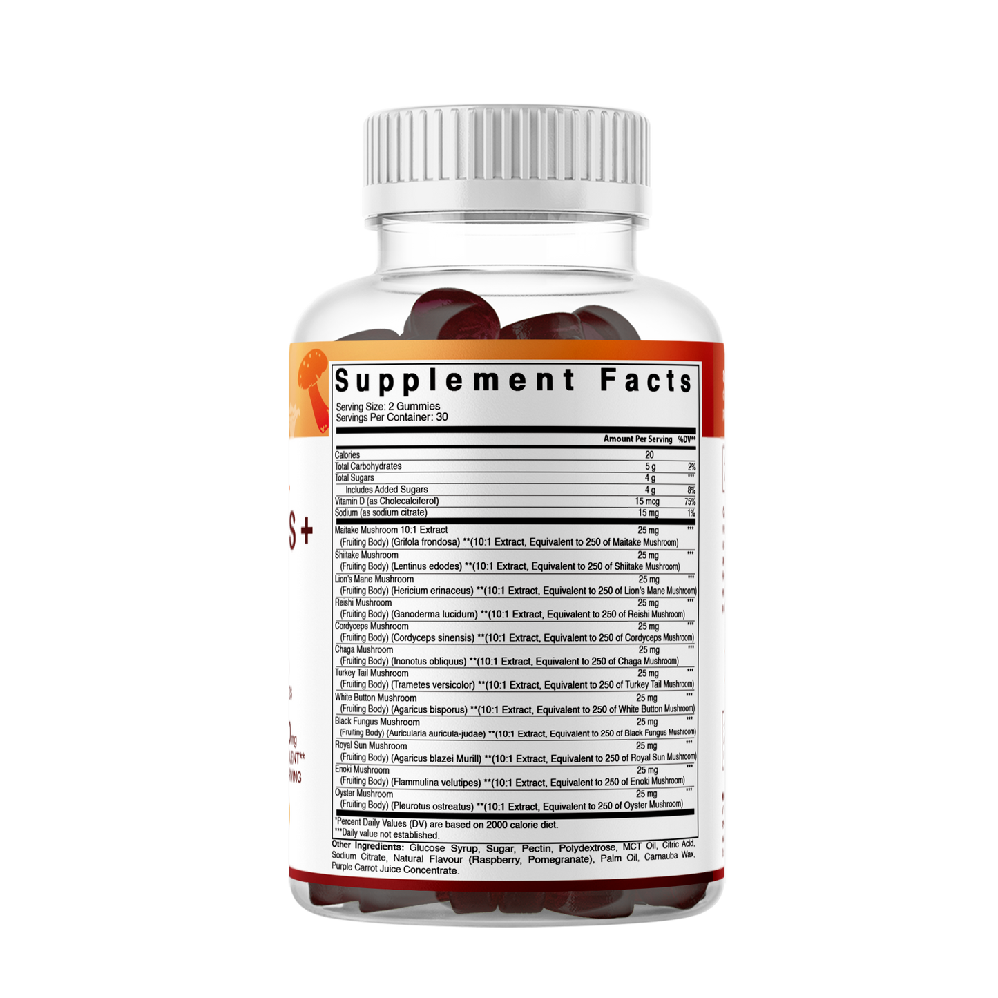 Mushroom Complex with D3 Gummies 3000 mg - 60 Pectin Based Gummies
