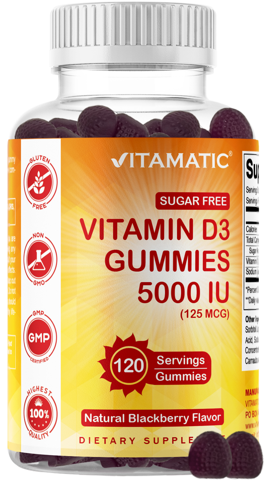 Vitamatic Sugar-Free Vitamin D3 5000 IU, 120 Gummies