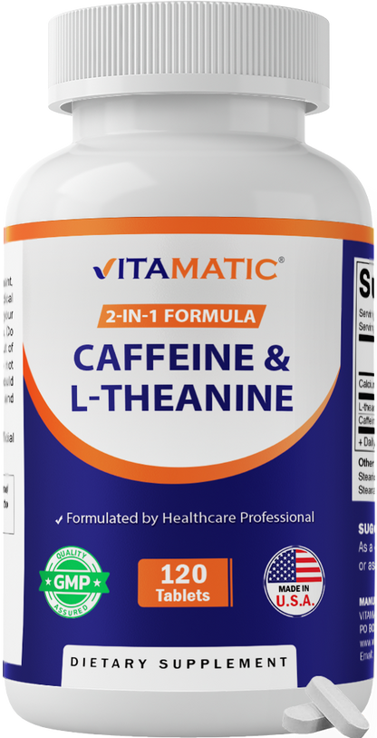 Vitamatic L-Theanine 200mg + Caffeine 100mg, 120 Tablets