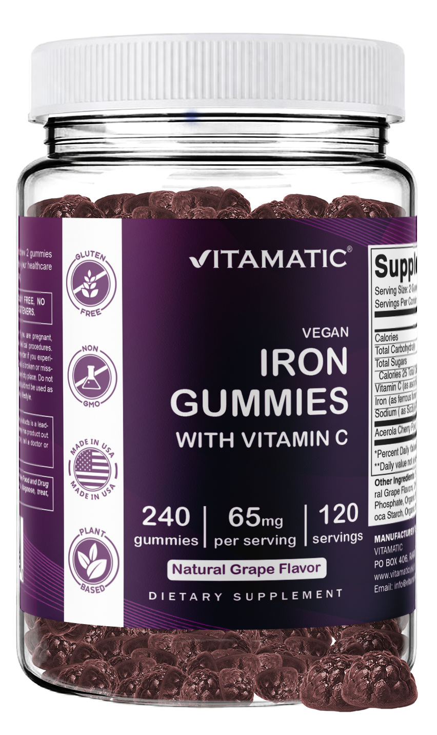 Vitamatic Iron 65mg Per Serving Gummies for Women & Men, 240 Count