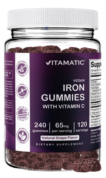 Vitamatic Iron 65mg Per Serving Gummies for Women & Men, 240 Count