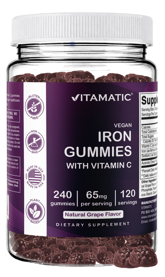 Vitamatic Iron 65mg Per Serving Gummies for Women & Men, 240 Count