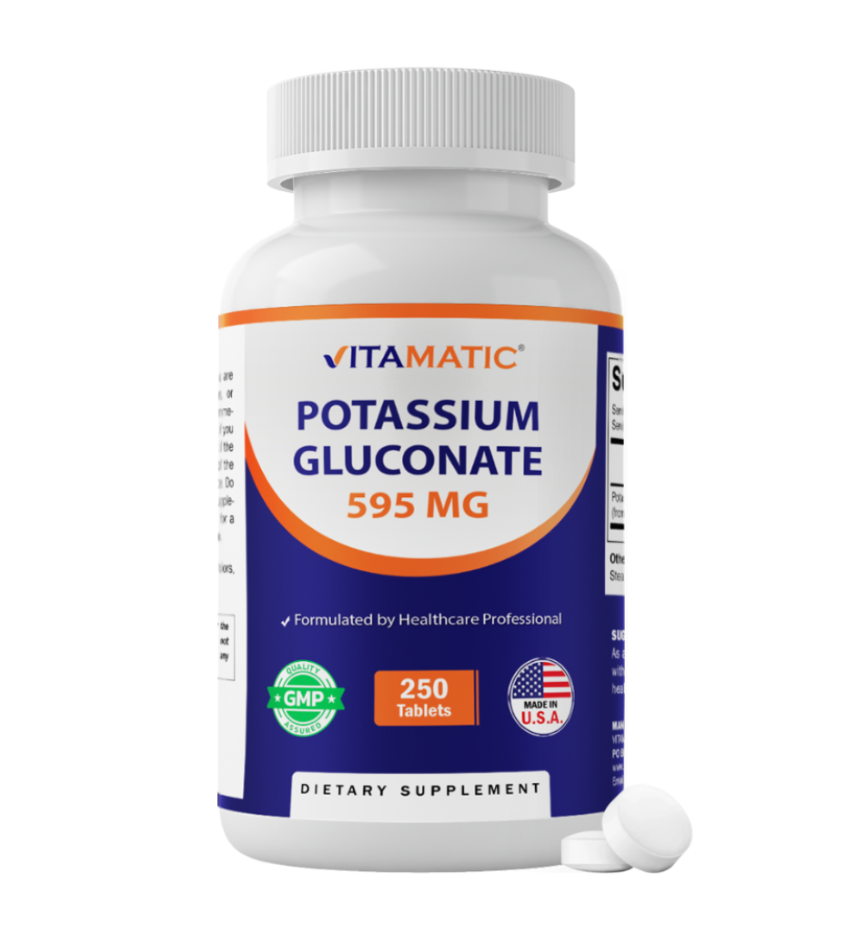 Potassium Gluconate 595 mg – 250 Tablets – Non-GMO, Made in USA