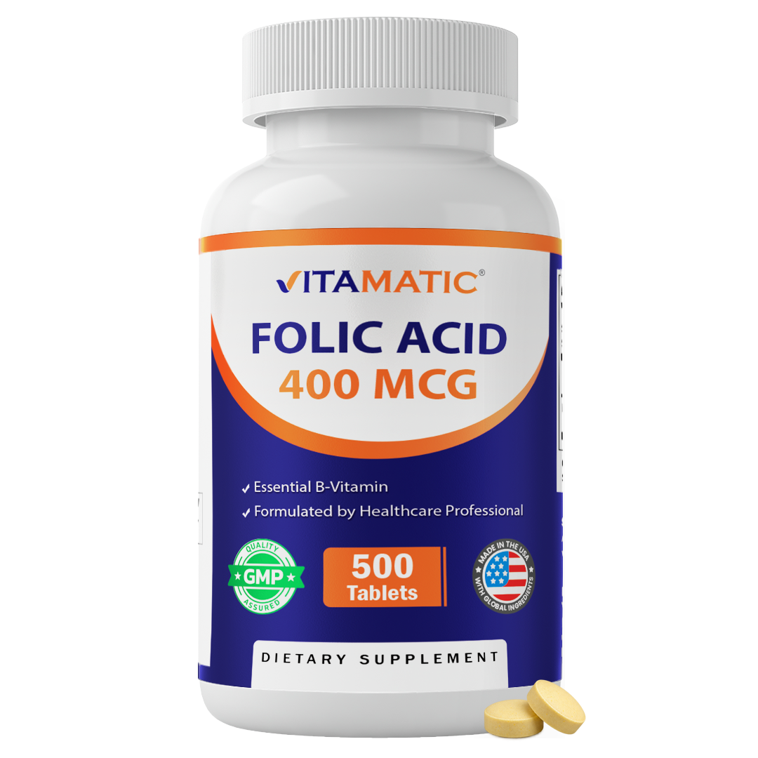 Vitamatic Folic Acid 400 mcg Supplement, 500 Veg Tablets