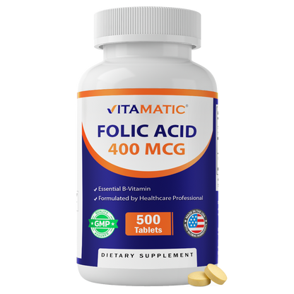 Vitamatic Folic Acid 400 mcg Supplement, 500 Veg Tablets
