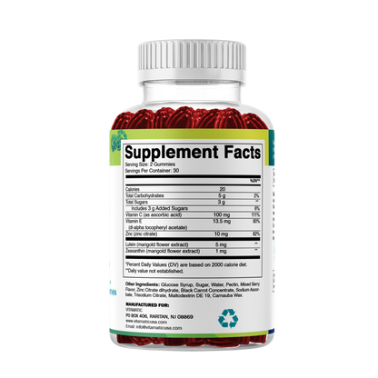 Vitamatic Eye Health Gummies with Lutein, Zeaxanthin, Vitamin C, E & Zinc – Mixed Berry Flavor – 60 Gummies