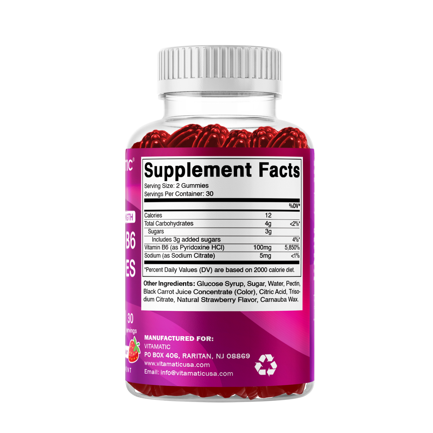 Vitamin B6 100mg - Strawberry Flavor - 60 Gummies